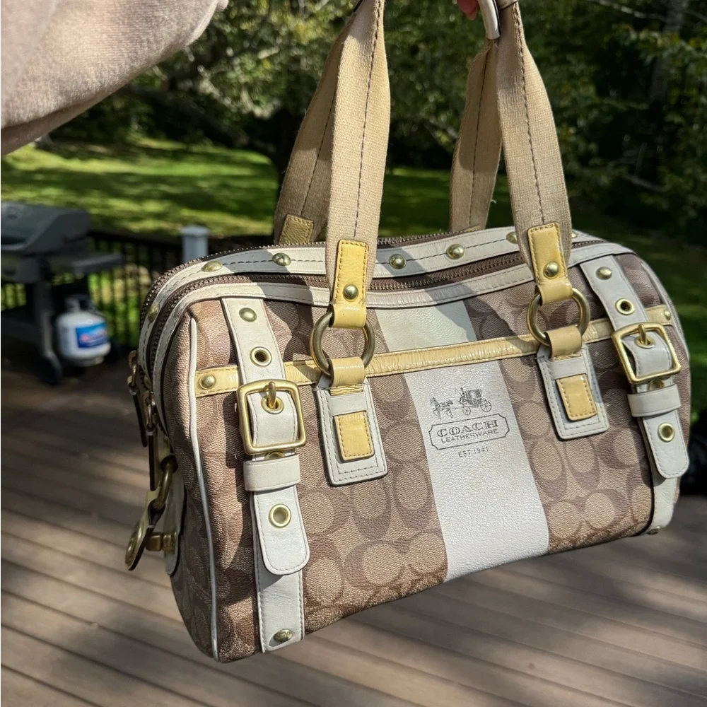 Coach Tan and Cream Signature Satchel - Picture 1 of 12